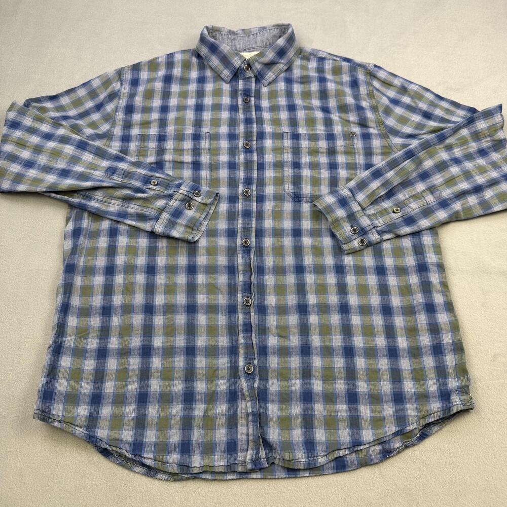Carbon2cobalt Shirt Mens Large Blue Green Plaid Long Sleeve Button Up Casual
